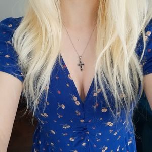 american eagle blue floral vneck shortsleeve dress